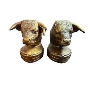 Vintage Hereford Bull Head Bookends Western Farmhouse Decor Rustic Statues AS IS